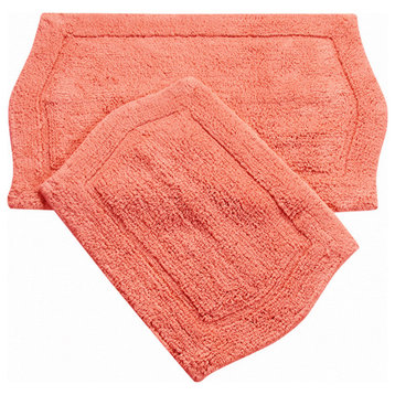Waterford Collection Tufted Non-Slip Bath Rug, 2 Piece Set, Coral