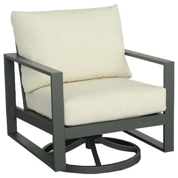 Edgewater Outdoor Swivel Chair- Frame & Cushions, Gray/Beige