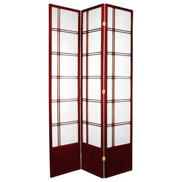 Lightweight Room Divider, Rice Paper Screens With Cross Frame, Red/3 Panels