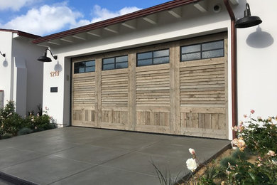 Reclaimed Wood Garage Doors - Modern Louver design with window door