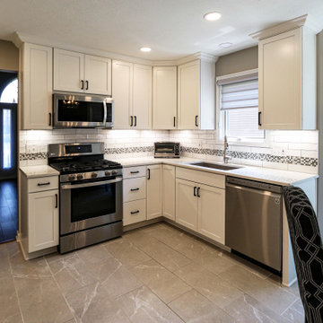 White Kitchen with White Subway Tile and Gray and Black Accent Tile ~ Medina, OH