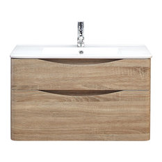 Happy Face Bathroom Vanity Unit With Drawers, Pale Wood, 80 cm