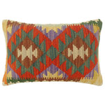 Bareens Designer Rugs - Turkish Rustic Emery Hand Woven Kilim Pillow - Embellish your home with this timeless casual chic handmade Southwestern Kilim throw pillow covers made with wool and cotton. Constructed on a loom by Nomad Turkman people with hand spun wool and Natural Vegetable dyes these beautiful Kilim pillow covers are known for their beautiful repetitive geometrical, naturalistic floral and traditional patterns yet still giving it a moden look. Masterfully artisan-crafted on traditional Kilim looms with a contemporary fashion palette producing bold intricate sharp patterns making them a standout piece in any decor.