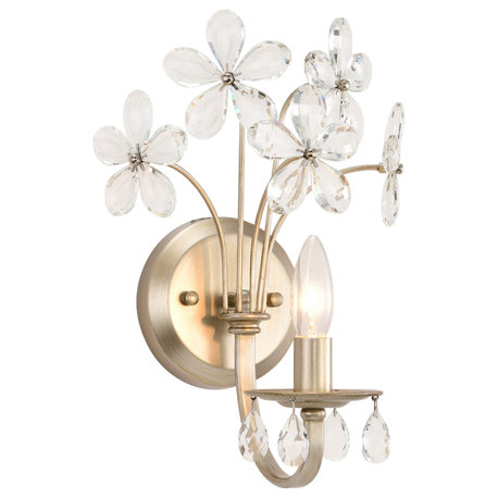 Zelda 1 Light Champagne Daisy Flower Glass Crystal Wall Sconce