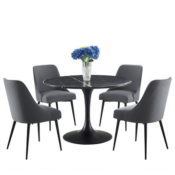 Colfax Black Marquina Marble Dining Set, Charcoal
