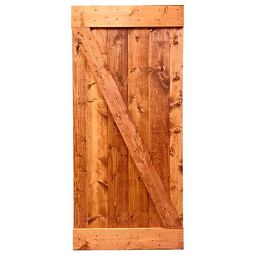 Stained Solid Pine Wood Sliding Barn Door, Red Walnut, 24"x84", Z Bar