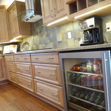 Rustic Red Birch Kitchen and Mini Beverage Fridge