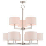 Livex Lighting - Livex Lighting Hayworth Brushed Nickel Light Foyer Chandelier - Raise the style bar with a designer foyer chandelier in a handsome and versatile contemporary manner. This nine light foyer chandelier comes in a brushed nickel finish with round off-white fabric hardback shade.
