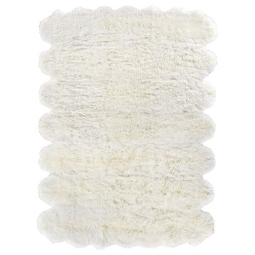 Sheepskin Shag Wool Ivory Area Rug, 9'6"x13'6"