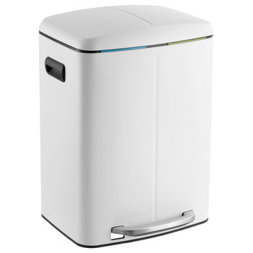 Marco Rectangular 10.5-Gallon Double Bucket Trash Can With Soft-Close Lid, White