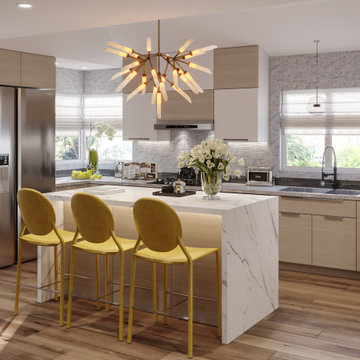 Wood, White and Yellow Modern Kitchen