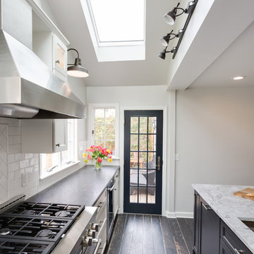 Beautiful Rustic Wood Floors paired with White Cabinetry