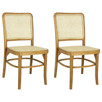 Colmar Mid-Century Vintage Wood Rattan Dining Chair, Natural, Set of 2