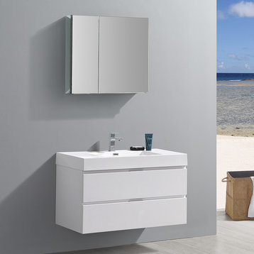 Fresca Valencia 40" Glossy White Wall Hung Bathroom Vanity, Medicine Cabinet