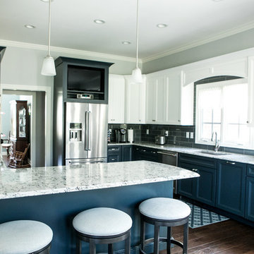 Shades of Blue - Transitional Kitchen, Bathroom, & Living Room