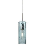 Besa Lighting - Besa Lighting 1JT-JUNI10BL-SN Juni 10 - One Light Cord Pendant with Flat Canopy - The Juni 10 Pendant is composed of a transparent Blue glass cylinder, with an interesting bubble pattern blown randomly throughout the glass. The pleasing play of light through the bubble accents make for a striking affect, along with the prominent display of the lamp filament behind the glass. The cord pendant fixture is equipped with a 10' SVT cordset and an low profile flat monopoint canopy. These stylish and functional luminaries are offered in a beautiful brushed Bronze finish.  Canopy Included: TRUE  Shade Included: TRUE  Canopy Diameter: 5 x 0.63< Rod Length(s): 18.00Juni 10 One Light Cord Pendant with Flat Canopy Blue Bubble GlassUL: Suitable for damp locations, *Energy Star Qualified: n/a  *ADA Certified: n/a  *Number of Lights: Lamp: 1-*Wattage:60w Medium base bulb(s) *Bulb Included:No *Bulb Type:Medium base *Finish Type:Bronze