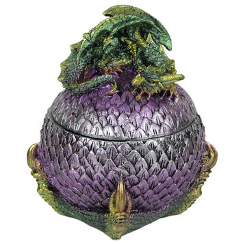 Hand Painted Green and Purple Sleeping Dragon On Egg Lidded Trinket Box