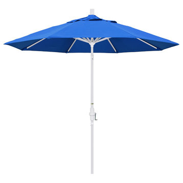 9' Matted White Collar Tilt Crank Lift Aluminum Umbrella, Olefin, Royal Blue