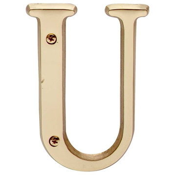 Letter "U" House Letters Solid Bright Brass 4" |