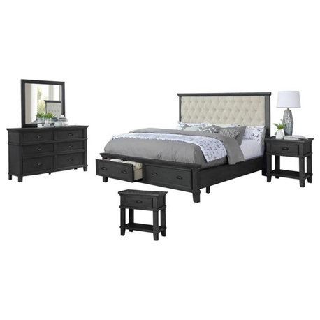 Sandy Platform Cappuccino Wood 5 Piece Bedroom Set in Queen