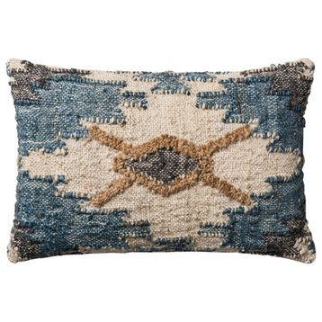 Raised Wool Design 13"x21" Accent Pillow, Blue/Brown/Ivory, Down/Feather