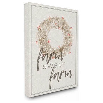 "Farm Sweet Farm Wreath Typography" 16x20, Stretched Canvas Wall Art
