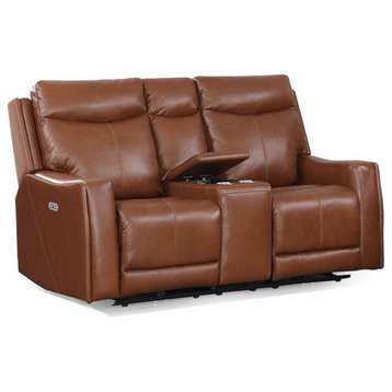 Natalia Caramel Leather Power Loveseat Console Recliner