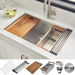 STYLISH 28 inch Workstation 60/40 Double Bowl Undermount 16G Kitchen Sink  with Accessories included