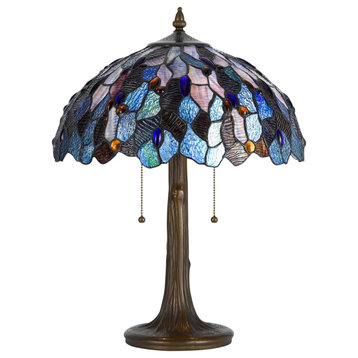 Benzara BM223637 2 Bulb Tiffany Floor Lamp With Mosaic Design Shade, Multicolor