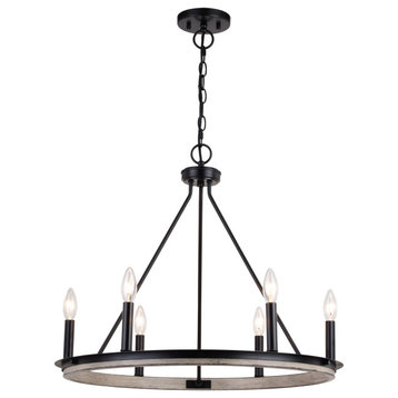 Russel 24.75" 6 Light Chandelier Matte Black and Weathered Gray
