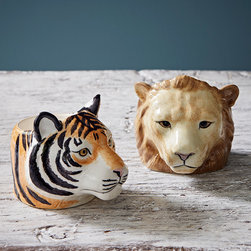 Hand Painted Lion and Tiger Egg Cups by Quail - Egg Cups