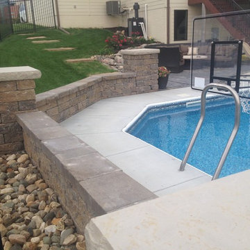 Belgian Block Seating Wall, Granite Boulder Retaining Wall, Paver Patio