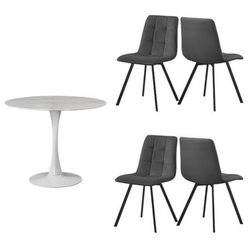 Home Square 5-Piece Set with 36" Round Tulip Dining Table & 4 Dining Chairs