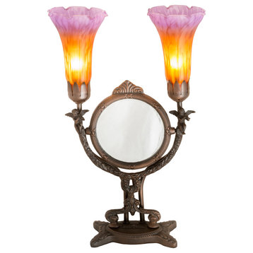 17 High Amber/Purple Pond Lily Twin Cherub 2 Light Accent Lamp