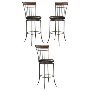 Home Square 30" Spindle Back Swivel Bar Stool in Brown - Set of 3