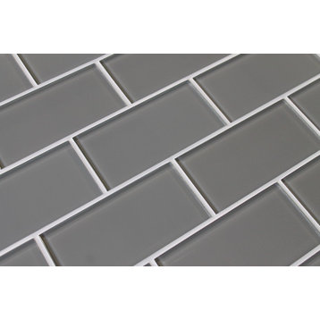 Pebble Gray 3x6 Glass Subway Tile, 3"x6" Tiles, Set of 8