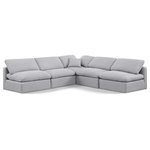 Meridian Furniture - Indulge Upholstered Modular L-Shaped Sectional, Grey, 5-Piece: 4 Armless Chair, 1 Corner Chair, Down Stuffed Linen Textured Fabric - Experience ultimate comfort and style with our grey linen textured fabric Indulge Sectional. The luxurious linen texture of the fabric will elevate the aesthetic of any room. This sofa provides ample space for you to relax while its modular build offers the option of unlimited configurations. Whether you're looking to add a stylish element to your living room or a comfortable seating option to your bedroom, this sofa is the perfect choice.