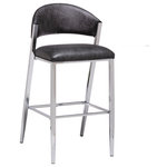Hillsdale Furniture - Hillsdale Molina Modern Metal Bar Height Stool with Upholstered Curved Back - Are you a kitchen or home-bar whiz that uses bold and daring ingredients, while keeping a fine line of your surroundings minimal and simple? With this stationary Bar Height Stool, find your place of Zen. This ultra-modern bar stool is crafted in dazzling, corrosion-resistant chrome, sits atop tapered legs, and features a sleek, curved back rest wrapped in dark weathered gray faux leather. The clean design of this piece will wow you and your guests with its unique ability to be both simple yet show-stopping at the same time. Assembly required.