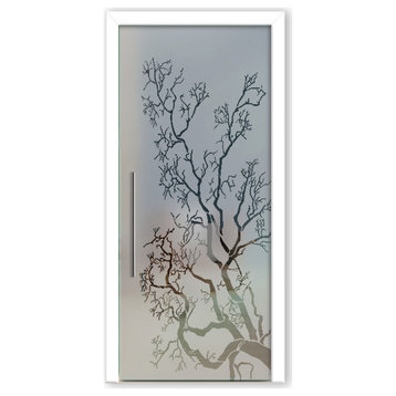 Glass Sliding Pocket Door With Frosted Design, 36"x80", Semi Private, T Handle