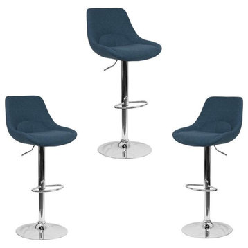 Home Square 3 Piece Fabric Gas Lift Adjustable Swivel Bar Stool Set in Blue