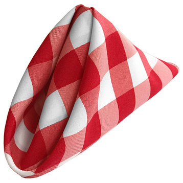 LA Linen Gingham Checkered Napkins 18"x18", 10 Pack, White and Red
