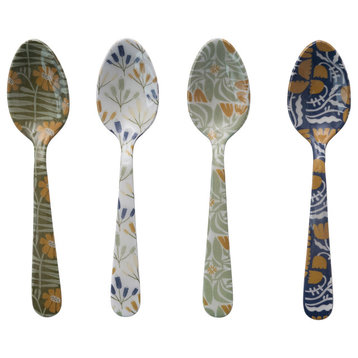 Enameled Stainless Steel Spoon with Flowers, Multicolor, Set of 4 Styles