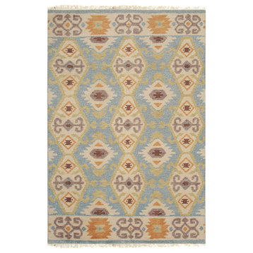 EORC Lt Blue Hand Knotted Wool Piled Kilim Rug, 8'x10'