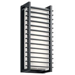 Kichler - Outdoor Wall LED - A louvered look, popular in modern architecture, gives this Rockbridge 21" LED outdoor wall lantern an uncommon style. The Black finish on the horizontal slats offers a stark contrast to the pure white glass. Designed to withstand outdoor use, Rockbridge's distinctive look is also a welcome addition to modern indoor spaces.