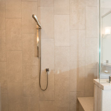 Transitional Master Bathroom Remodel | Double Vanity & Textured Tile Walls