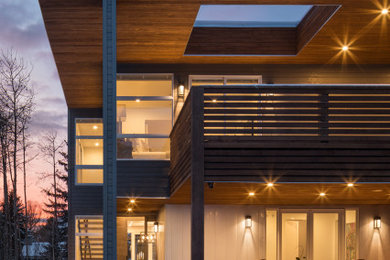 Inspiration for a large contemporary multicolored two-story mixed siding exterior home remodel in Other