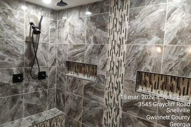 Bathroom - mid-sized contemporary master bathroom idea in Atlanta with a freestanding vanity