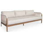 Meridian Furniture - Maui Resilient Fabric Upholstered Outdoor Patio Set, Cream, Patio Sofa - Make your outdoor oasis even more inviting with this Maui Cream Water Resistant Fabric Outdoor Patio Sofa. Crafted with an aluminum frame to look like teak without the maintenance requirements, this sofa offers both style and convenience. Resilient cream fabric cushions, water-resistant and plump, have quick-dry foam inserts so you enjoy leisure time without worry. With its contemporary resort look, this sofa adds sophistication to any patio, porch, or deck setting. Embrace the essence of outdoor comfort and style with this elegant addition - your perfect companion for leisurely moments outdoors.