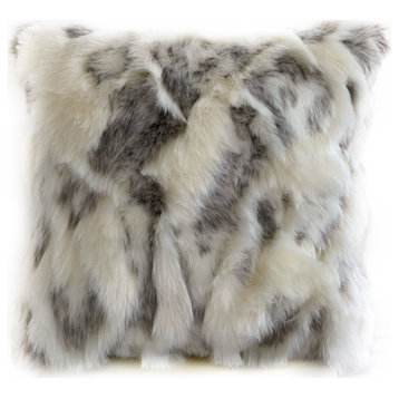 Plutus Ivory,Gray Ivory Rabbit Fur Animal Faux Fur Luxury Throw Pillow, 18"x18"