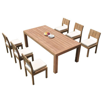 7-Piece Outdoor Teak Dining Set: 86" Rectangle Table & 6 Vera Armless Chairs